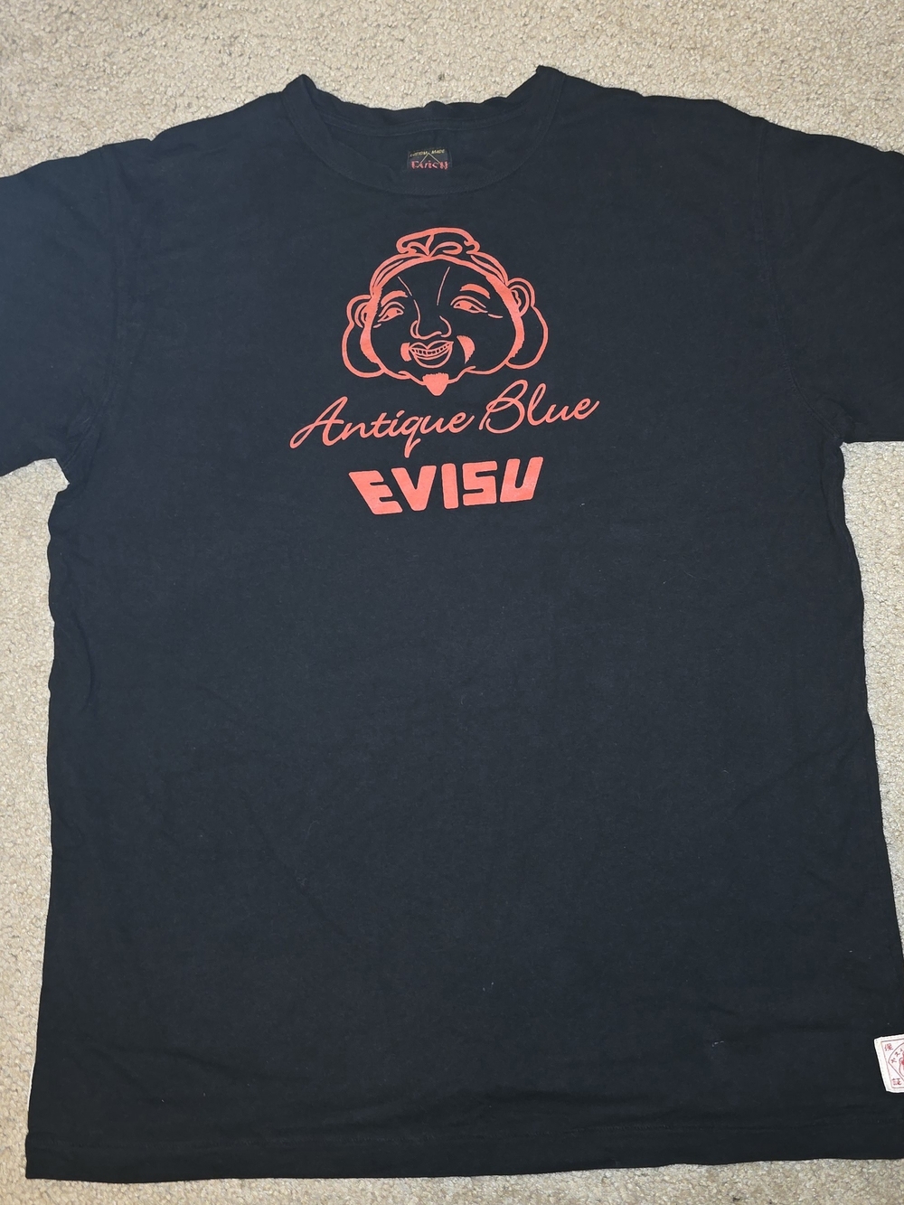 Evisu Antique Blue Black T-Shirt with Red Logo